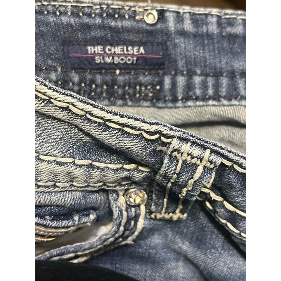 Vigoss Chelsea Slim Boot Cut Jeans 9/10 (32x31) Embroidered Bling Thick Stitch - Picture 9 of 12